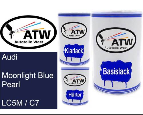 Audi, Moonlight Blue Pearl, LC5M / C7: 500ml Lackdose + 500ml Klarlack + 250ml Härter - Set, von ATW Autoteile West.